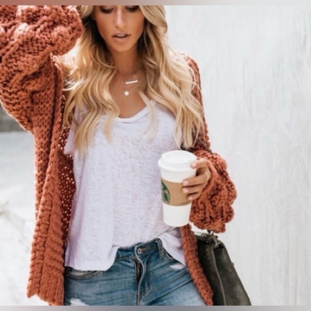 Wishlist Chunky Knit Women's Cardigan Sweater - Rust